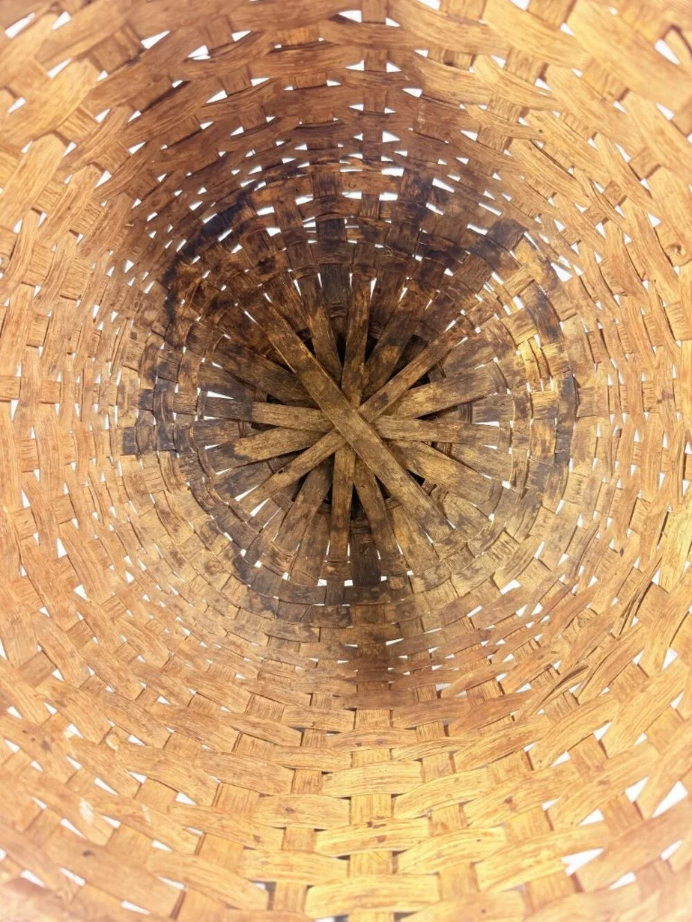 Basket Antique Splint Oak Woven Cotten Harvest Picking North Carolina Handmade